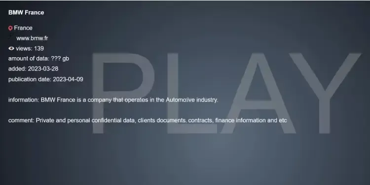 Cyberattaque BMW France Ransomware Play protection 2