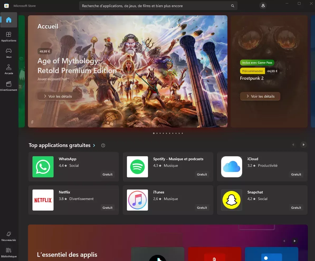 Réparation Microsoft Store absent
