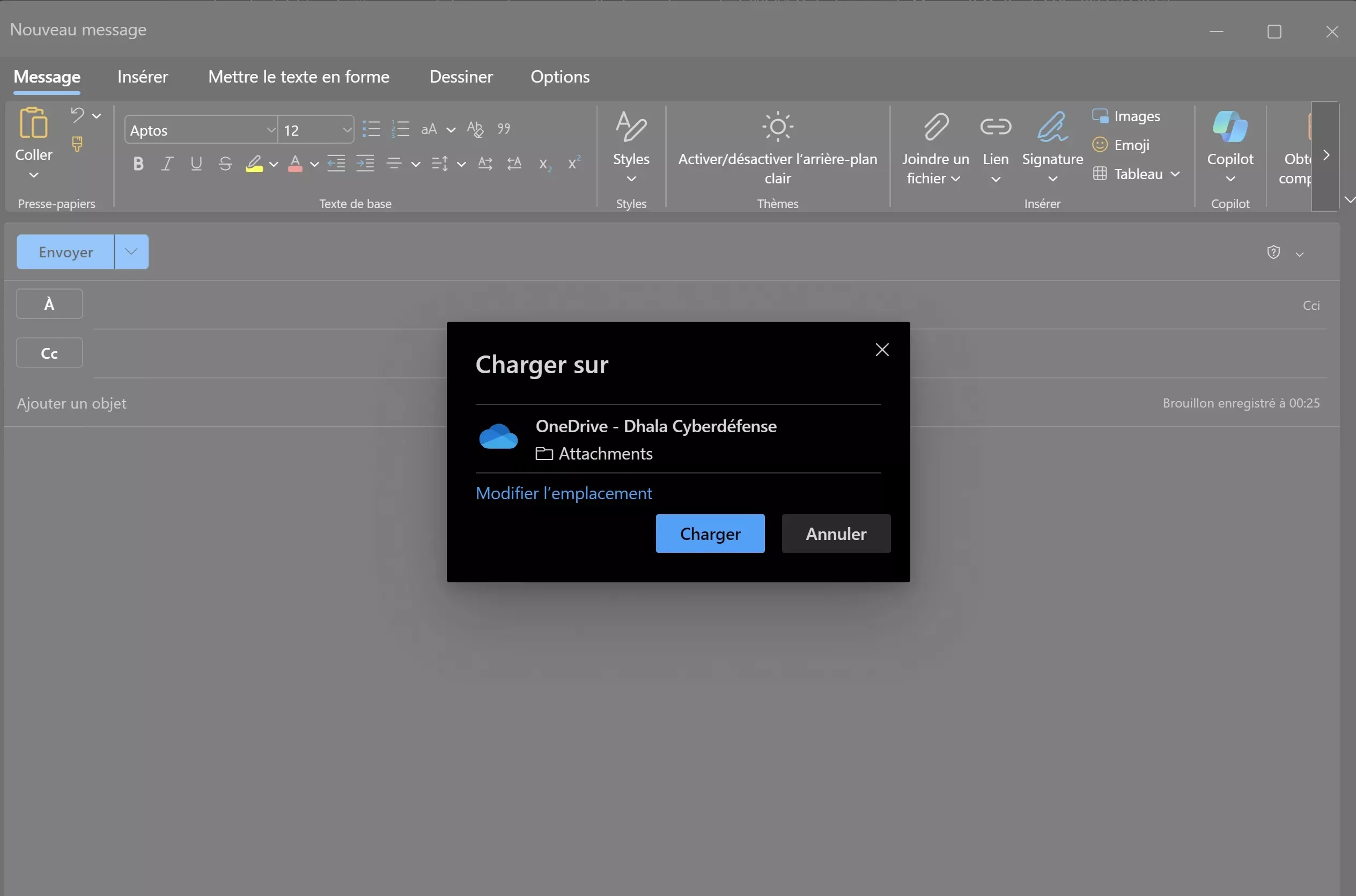 chargement pièce-jointe outlook